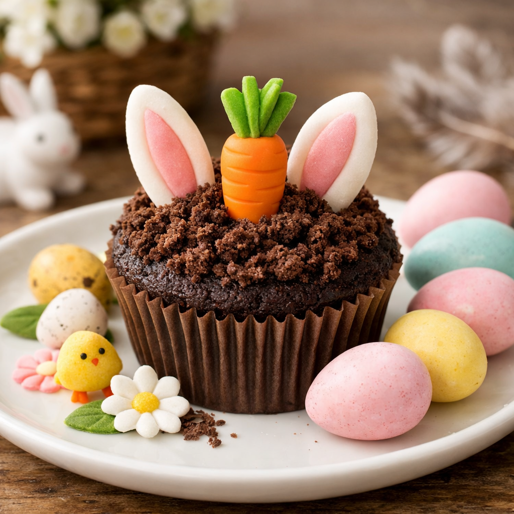 Cupcake de Pâques avec oreilles de lapin