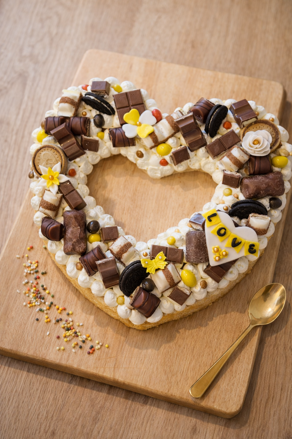 Gâteau en forme de cœur décoré